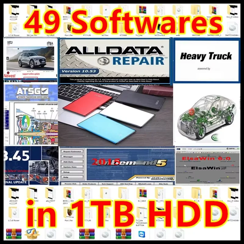 Hot Sale Alldata 10.53V Repair Software Mit-C..Hell OD5 Vivid Workshop ATSG Elsa-Win 49 in 1TB HDD USB3.0 Auto Repair