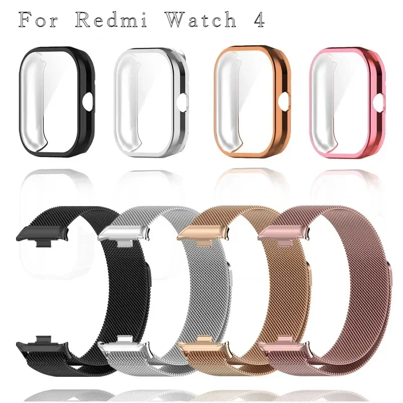 

TPC Case+Metal Strap For Xiaomi Redmi Watch 4 Band With TPU Soft Case Screen Protector Replacement Milanese Magnetic Watchband