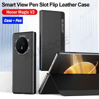 With Touch Pen Slot Flip Cover for Honor Magic V3 Case Leather Smart View Protection Phone Capa for Honor Magic V3 5G Funda