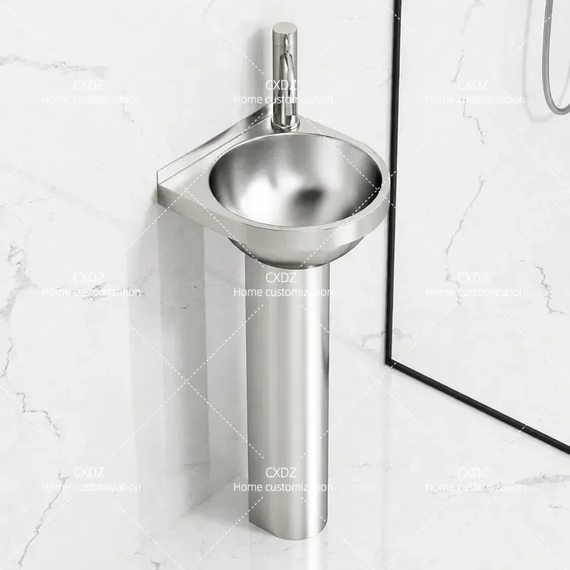 304 Stainless Steel Column Basin Floor to Ceiling Washbasin Balcony Pillar Sink Bathroom Integrated Wash Basin