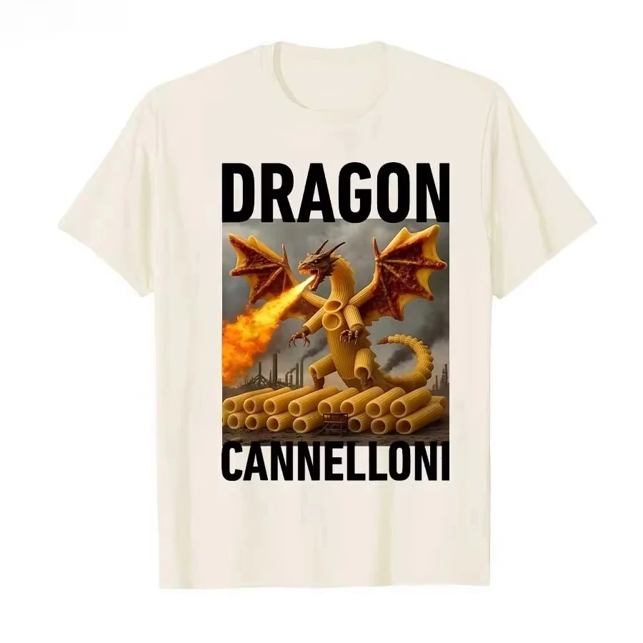 Dragon Canelloni Italia Brainrot T-Shirt 2026 Summer Luxury Retro Cotton Men's T-shirt Street Y2K Short Sleeve Oversized T-shirt