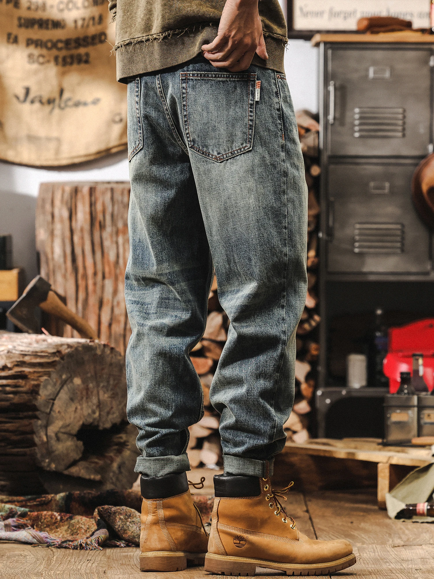 

Мужские джинсы в американском стиле ретро, прямые брюки, свободный крой, повседневные брюки, осенние новые модные брендовые дышащие хлопковые полиэстеровые брюки...