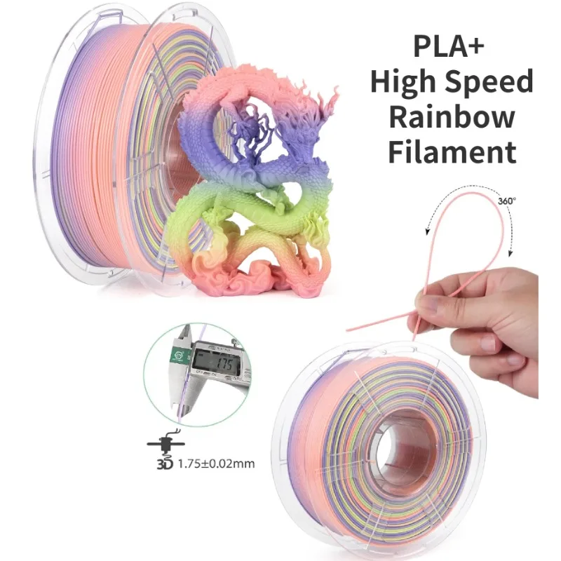 High Speed Rainbow Filament,Fast Changing Color Rainbow PLA+ Filament 1.75mm Designed for High Speed 30-600mm/s,1kg Spool/2.2lbs