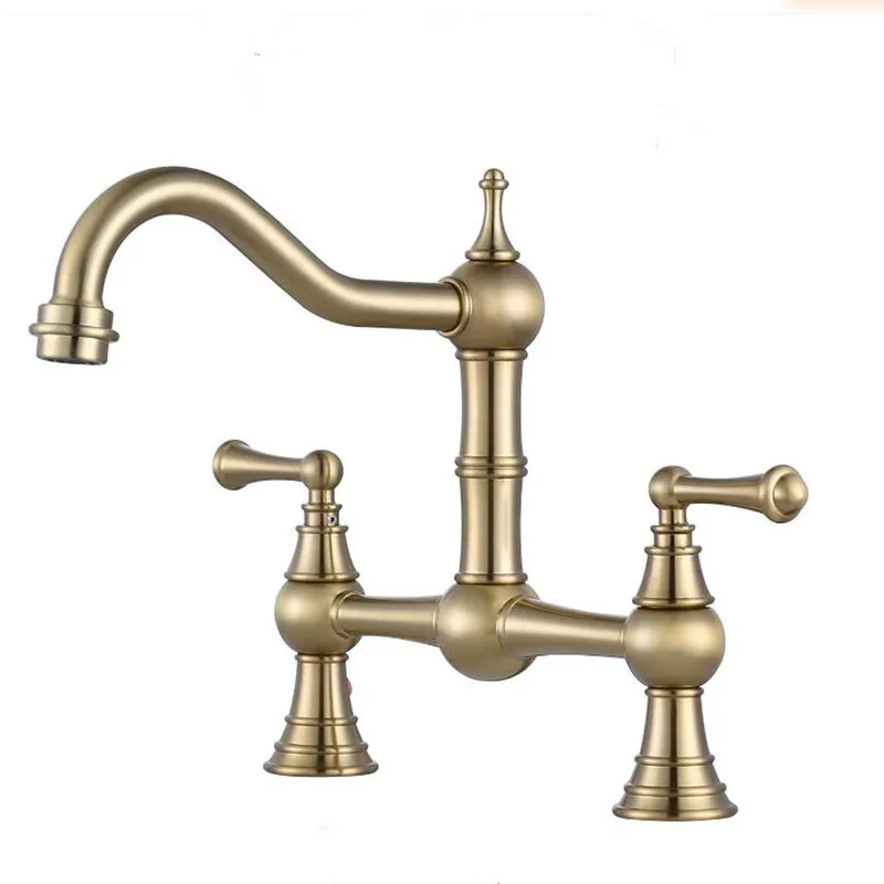 

Tuqiu Brushed Gold Kitchen Faucet Gold Pot Filler Tap Deck Mounted Black Hot Cold Black Sink Tap Spout Brass