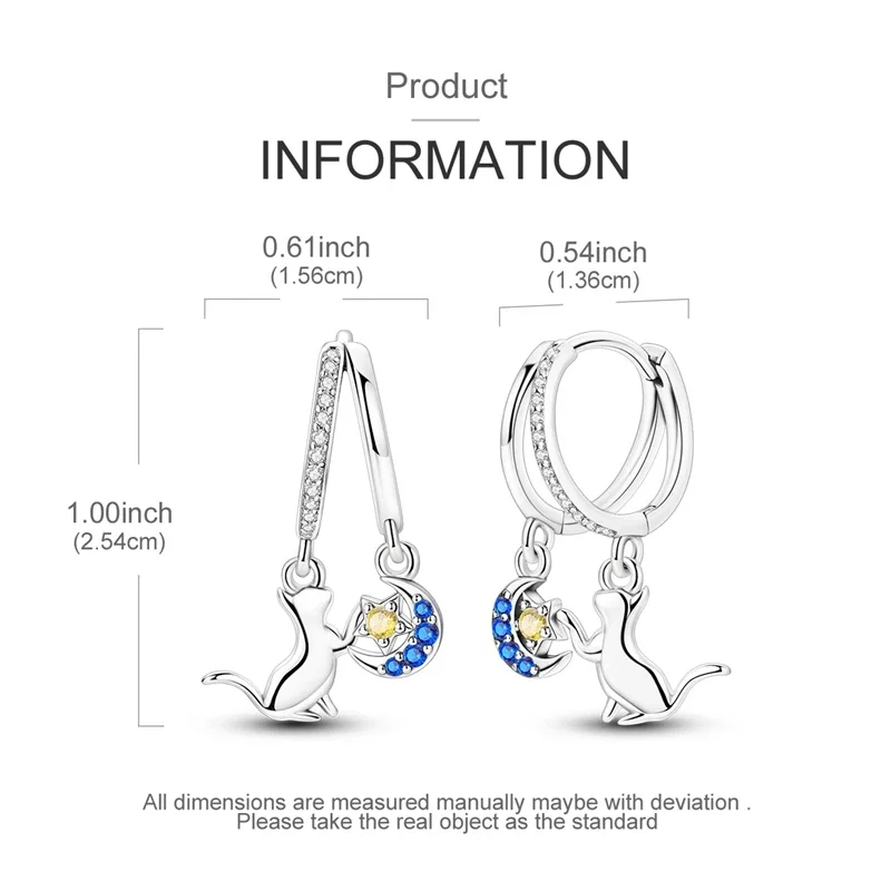 925 Sterling Silver Cat Star Picking Four Leaf Clover Earrings Fit Original Charms Hoop for Women Earring Fine Jewelry Gifts