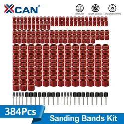 XCAN 384pcs Sanding Drums Kit 80-600 Grit Sanding Bands Sleeves with Drum Mandrels for Dremel Nail Drill Rotary Abrasive Tools