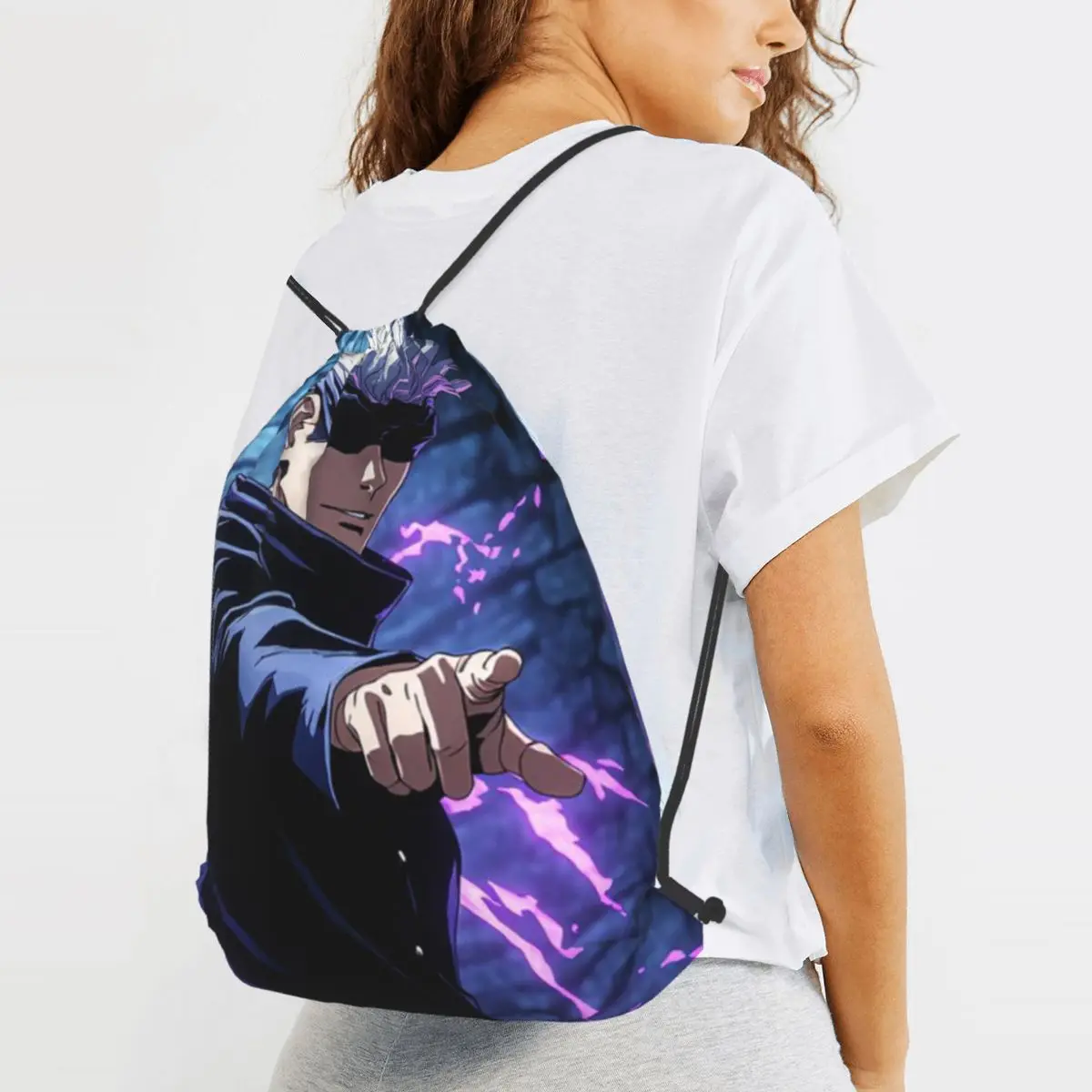 Satoru Gojo Anime Jujutsu Kaisen Backpacks Casual Drawstring Bags Shoes Bag Book Bags for Man Woman School