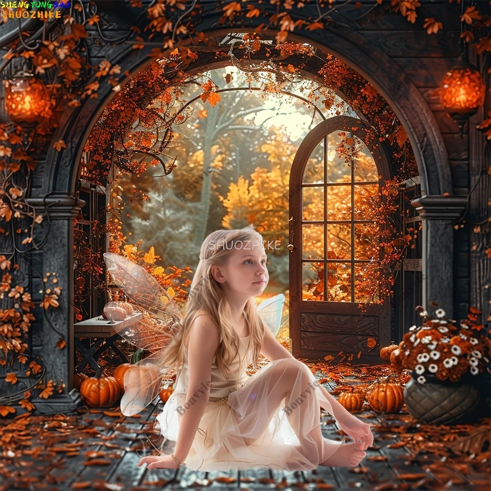 

Autumn Plant Thanksgiving Day Photography Backdrop Fall Pumpkin Barn Harvest Halloween Day Party Baby Portrait Background ZLQ-01