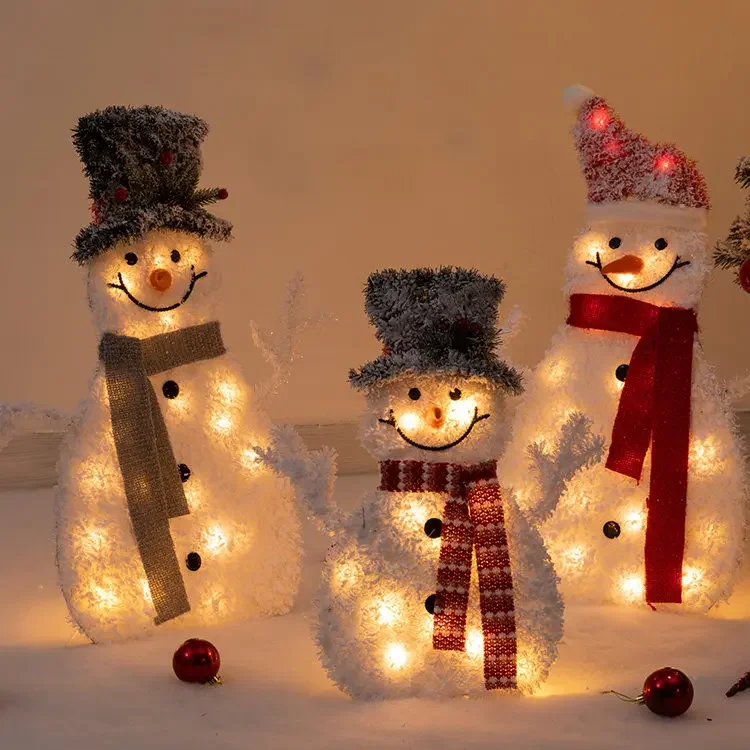 Christmas Luminous Flocking Snowman Ornament Large Scene Decor Supplies For Mall Hotel Window Xmas Tree Layout - view 2