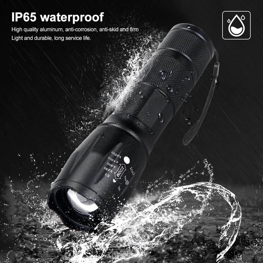 Tactical White Light Flashlight Portable Mini LED Torch 5 Modes Zoomable Lantern USB Chagring Lamp Power by 18650/AAA Battery