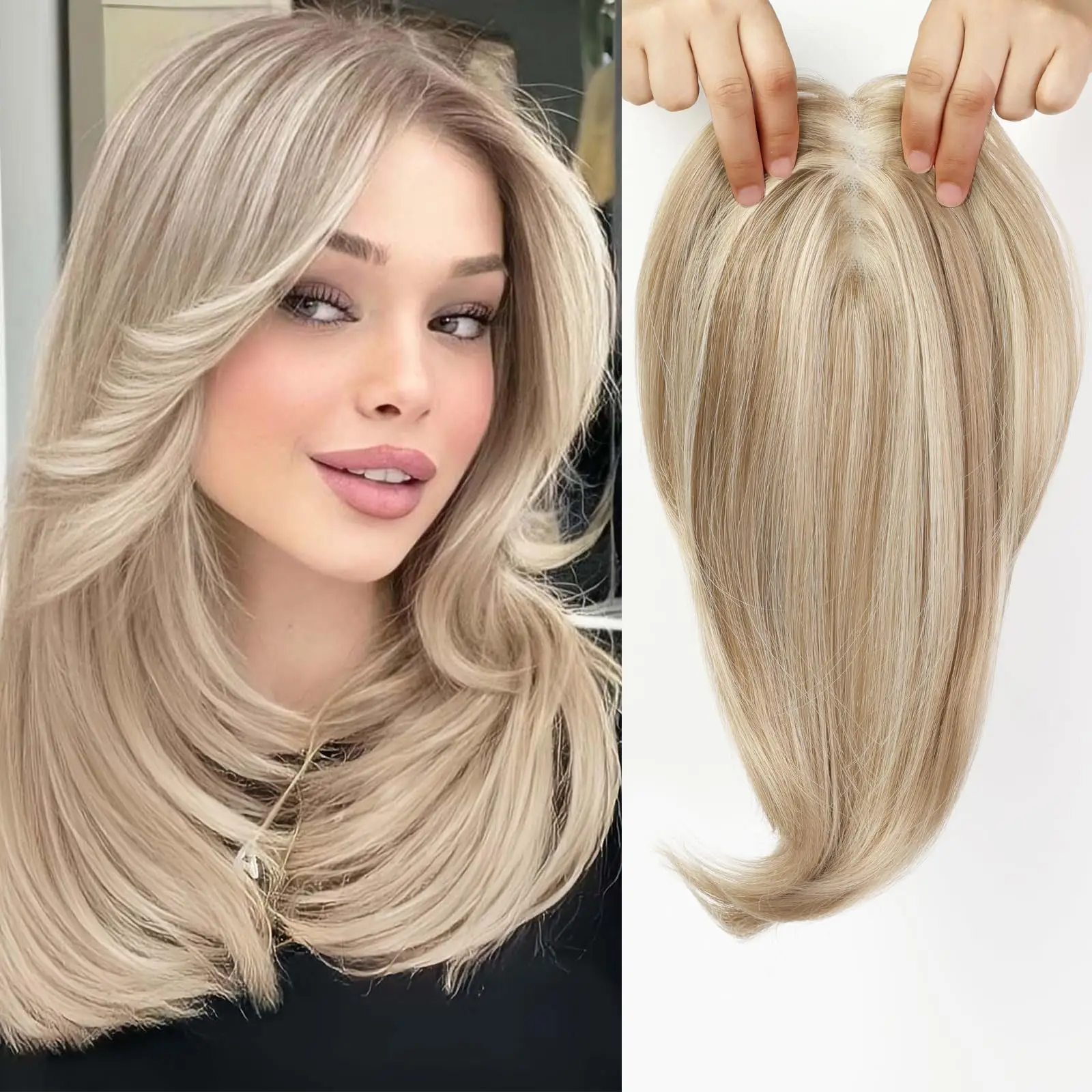 女性用ヘアピース-前髪付き-人毛トップピース-レースメカニズム--8x12cm-14-18インチもつれ防止抜け毛防止