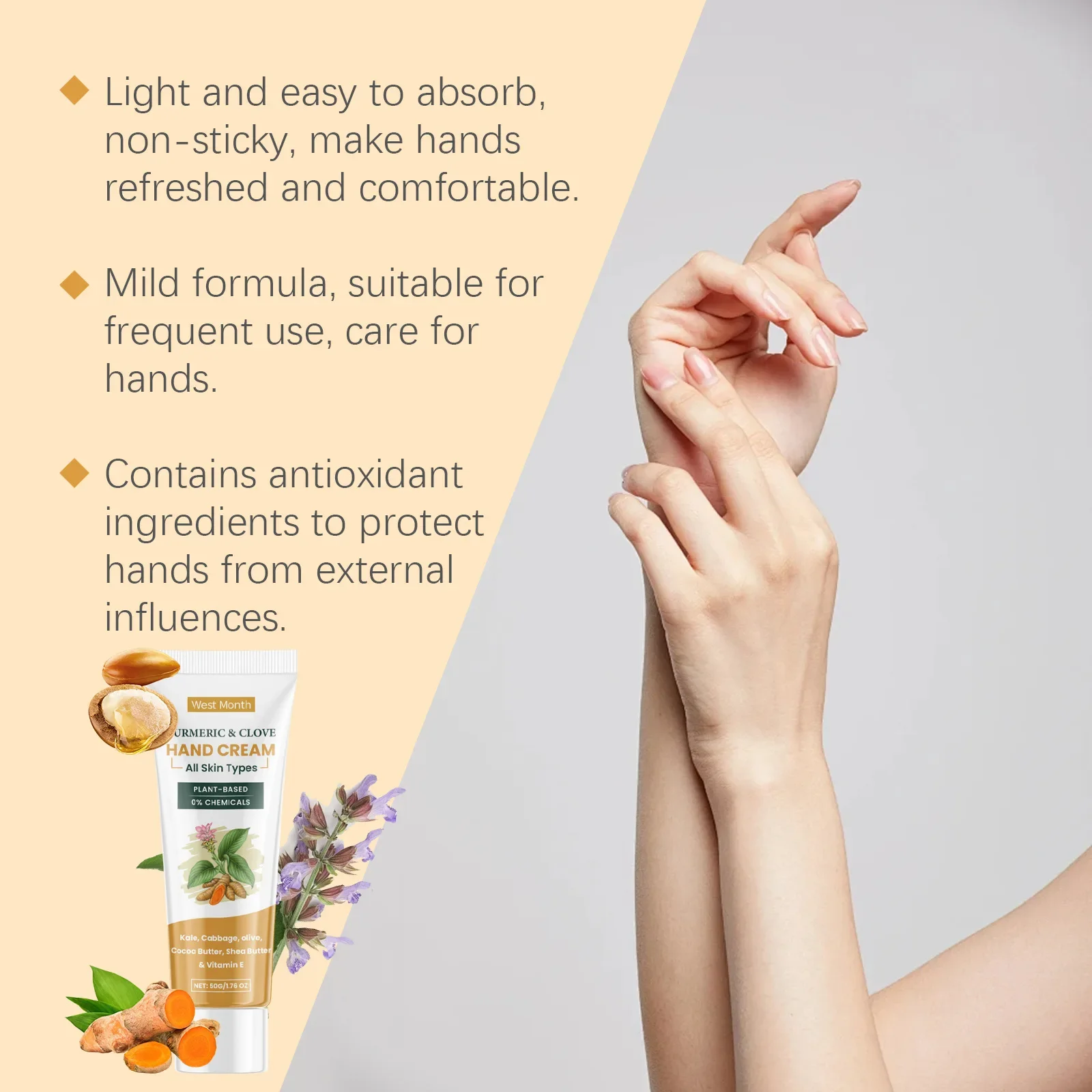 الكركم القرنفل كريم اليد التصبغ شفاء متصدع تتلاشى الخطوط الدقيقة ترطيب إصلاح مكافحة الشيخوخة ترطيب عميق تبييض #5