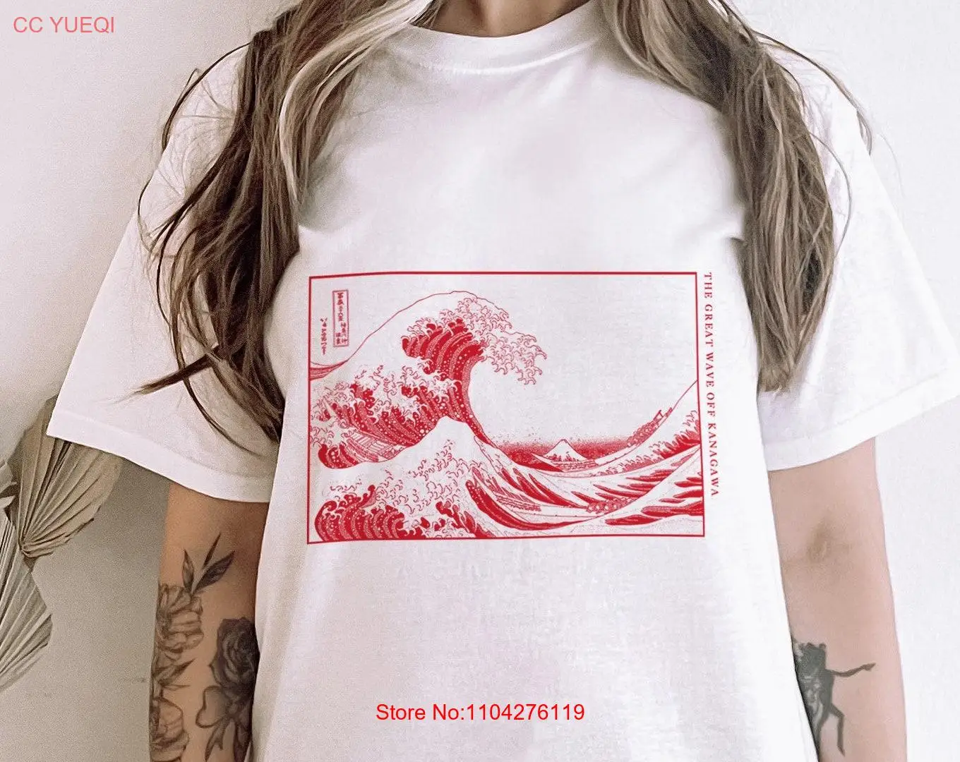 The Great Wave T shirt Classic Art s for Students Aesthetic Japanese Red Design long or short sleeves