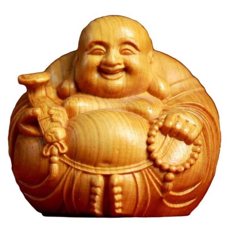Sandalwood Maitreya Buddha Hand Play Ornament Wooden Laughing Buddha Craft Figurine Car Interior Decor Traditional Collectible view 5