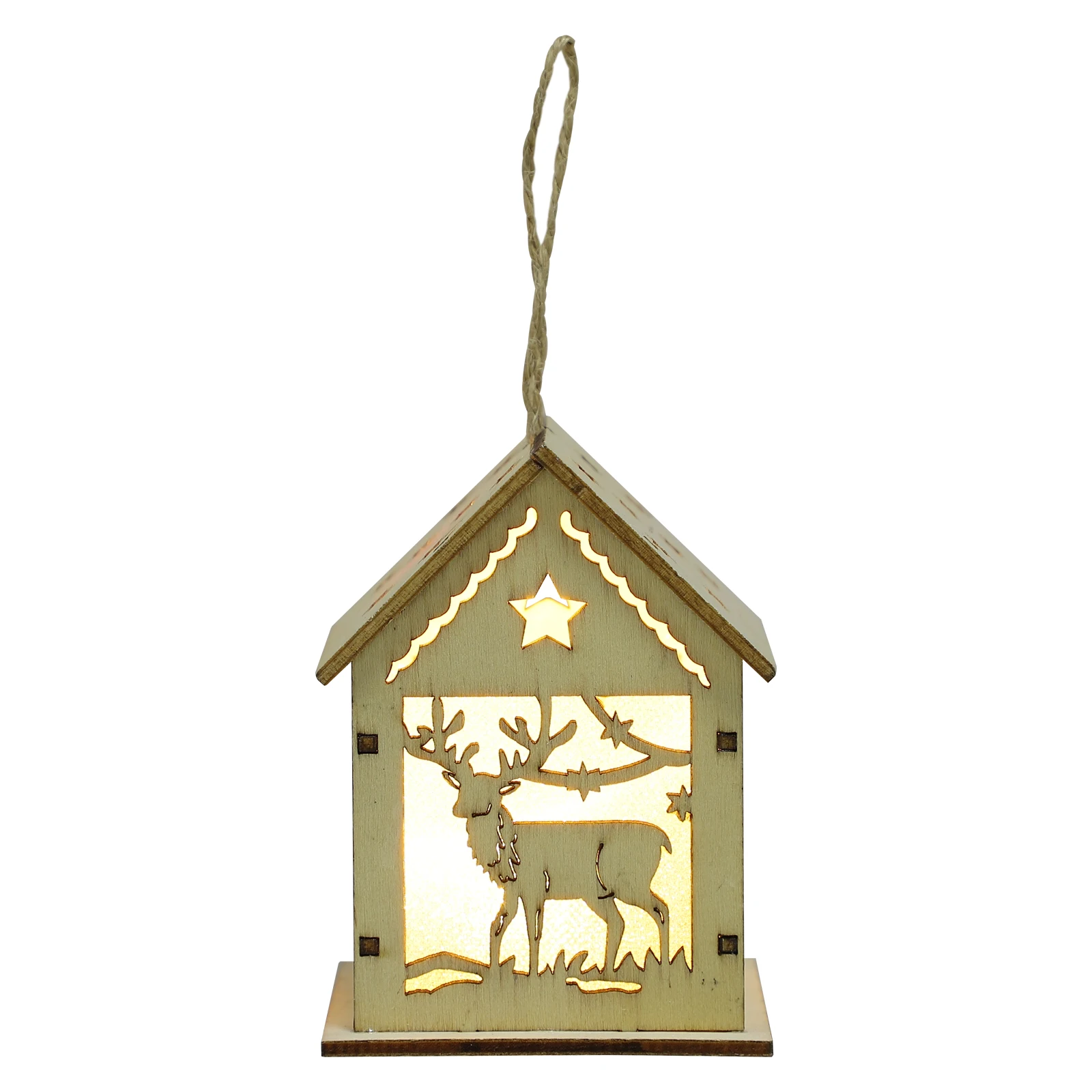 

Wooden Christmas Decor Christmas Tree Pendant Lighted Cabin Xmas New Year Hanging Decorations Holiday Decoration
