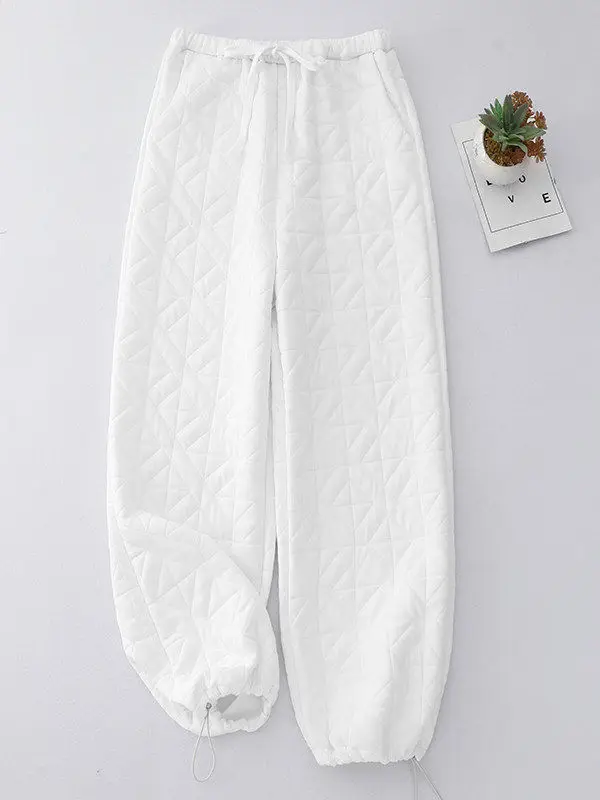

High Waist Cotton Padded Casual Pants Women's plus Size Winter Faionable Versatile Warm Diamond Patterned Trousers