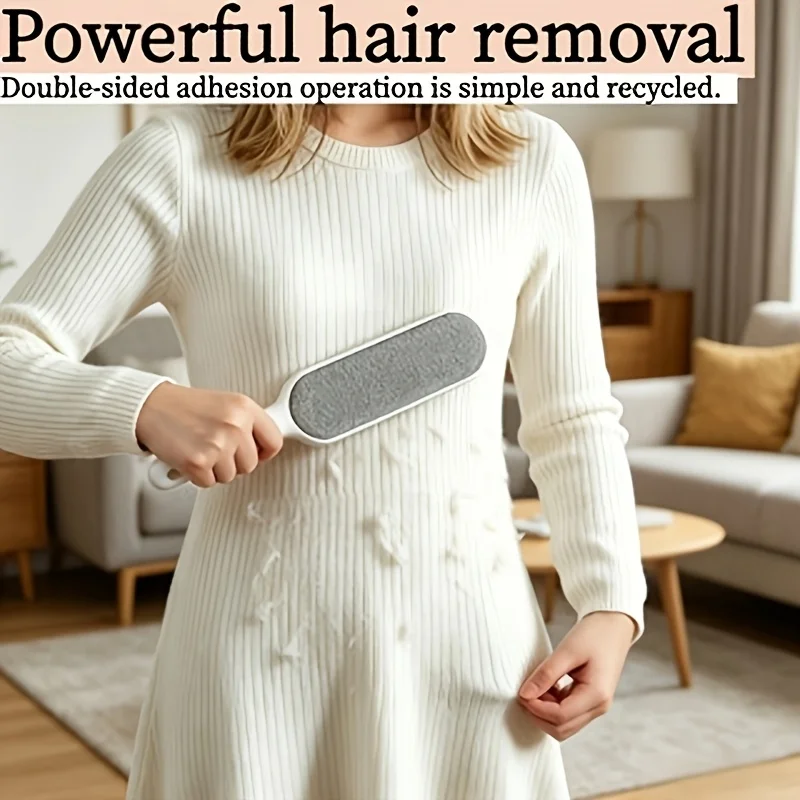 Reusable Dust Removal Brush, Double-sided pet hair remover, Manual electrostatic adhesive brush, Durable polypropylene material