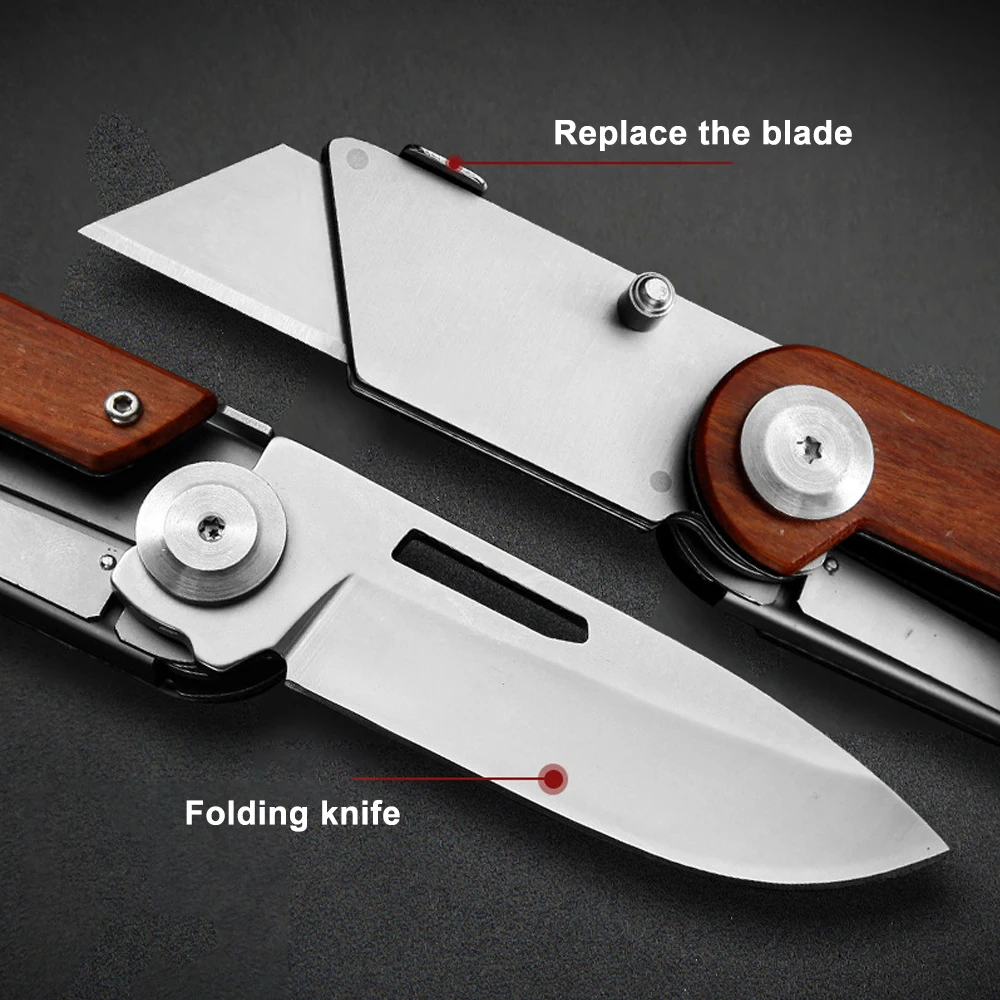 Wooden Handle Folding Knife Multipurpose Pocket Utility Knife Outdoor Jackknife Camping Work Knife Express Paper Box Cutter