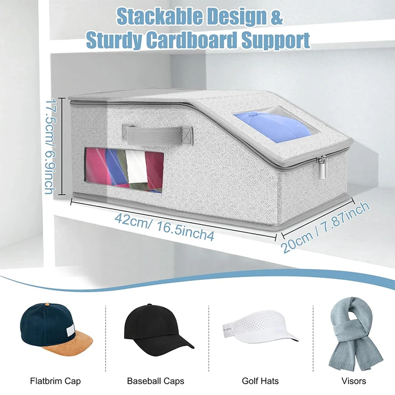 1 قطعة منظم قبعة كبيرة جدًا لقبعات البيسبول صندوق تخزين منظم قبعة بيسبول قابل للتكديس مع نوافذ شفافة مزدوجة JT529 #2