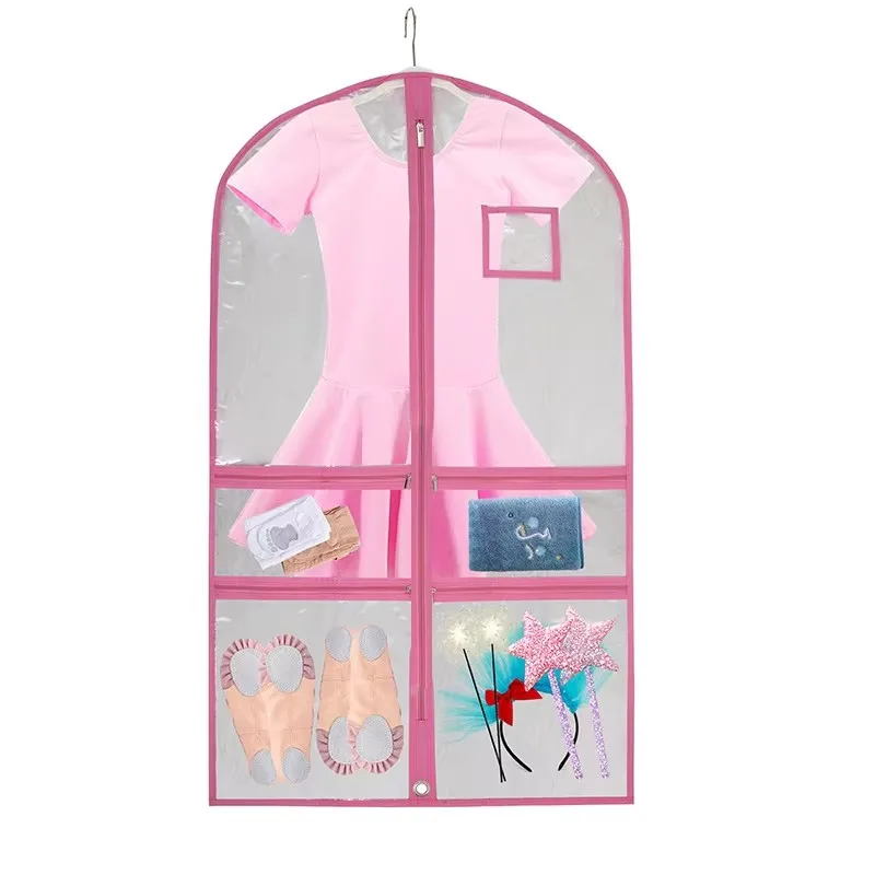 

Children's PVC Clothes Dust Cover Waterproof Dance Costume Garment Bag for Dancers Kids Hanging Clothes Dress Bag With Pockets