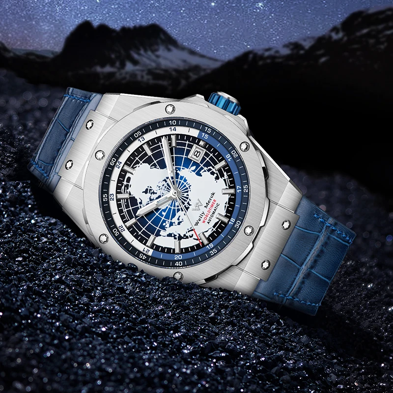 ساعة WM ساعة ميكانيكية أوتوماتيكية بالكامل مقاومة للماء متعددة الوظائف ساعة رجال الأعمال حزام من الجلد ساعة ويلي ميرك WM124M