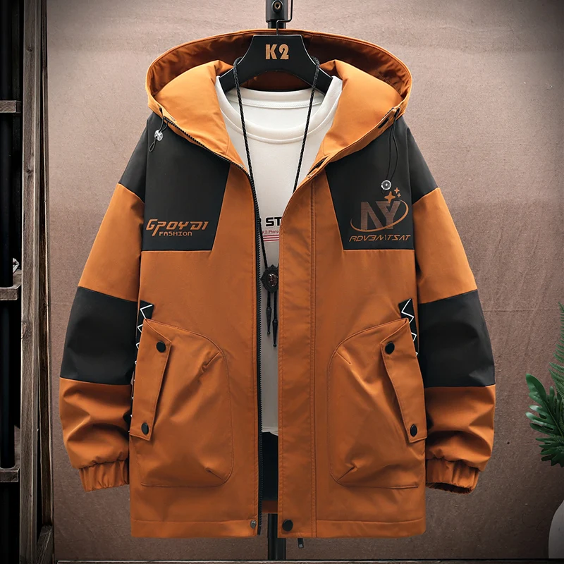 

New 2024 Men's Casual Hooded Jacket Thin Fashionable Spring Autumn Polyester Fiber Zipper Closure Long Sleeve Standard Fit Ou...