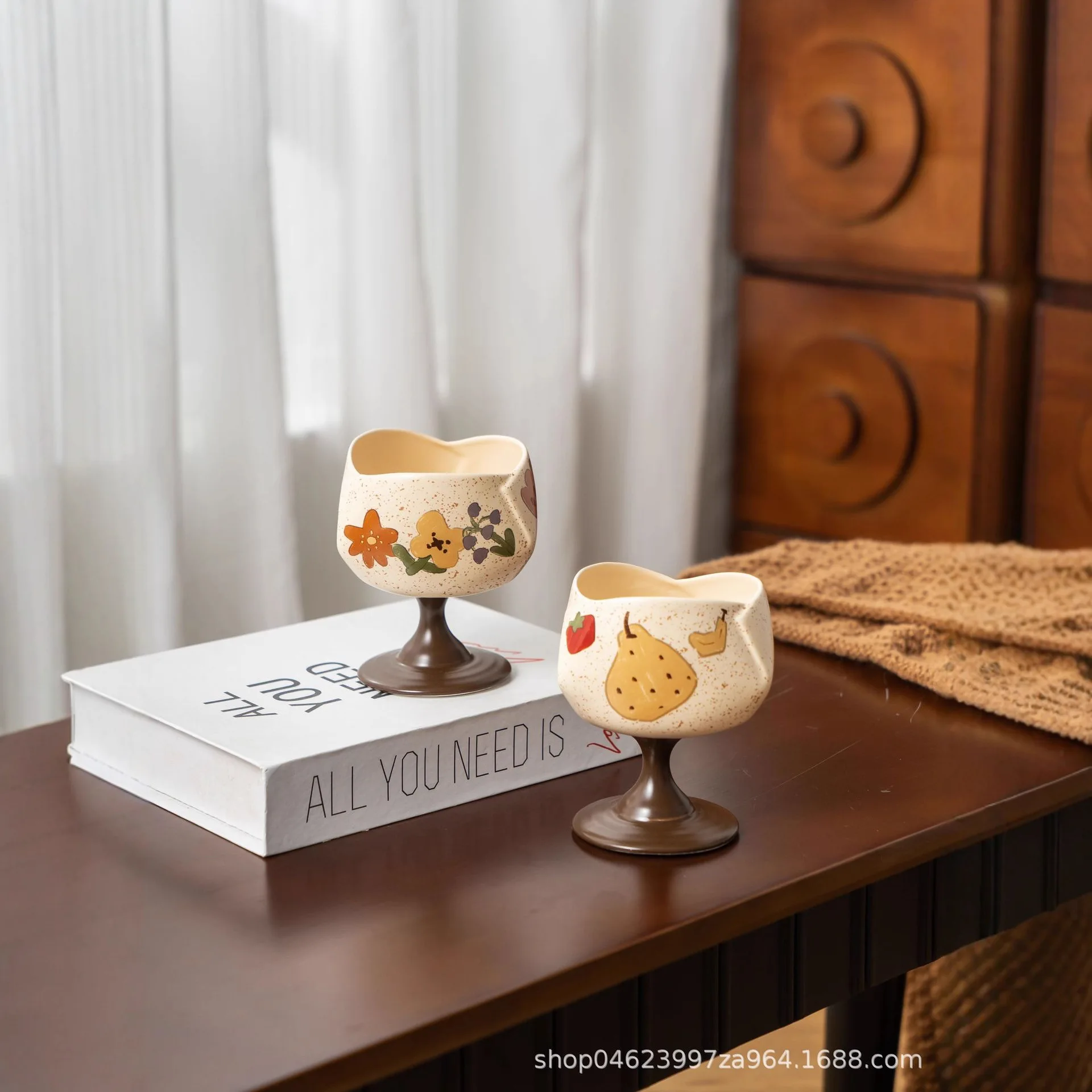 Graffiti Hand-painted Wind Ceramic Cup Creative Compound Goblet Cute Rice Bowl 2025 New Household Plate Good-looking Cup