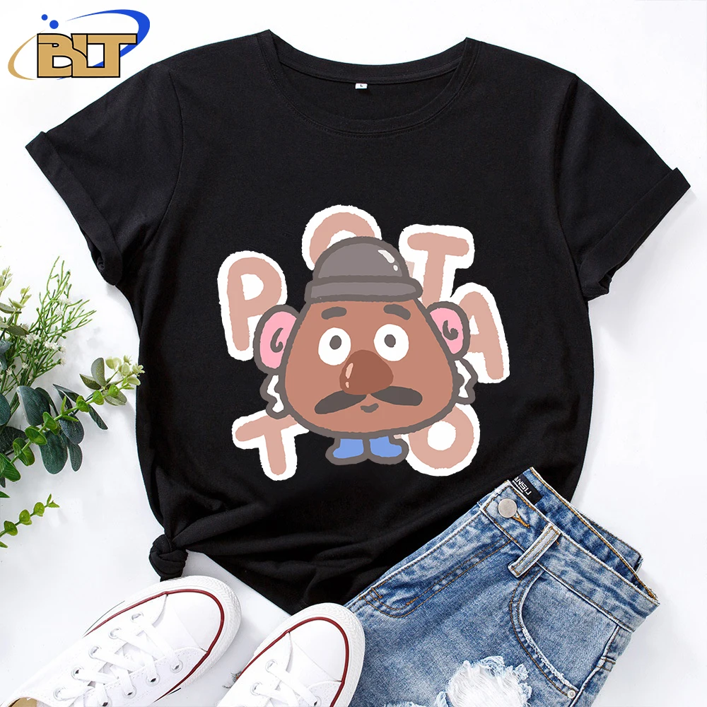 Toy Story Printed Women's T-Shirt Casual Tops Black Cotton Short Sleeves