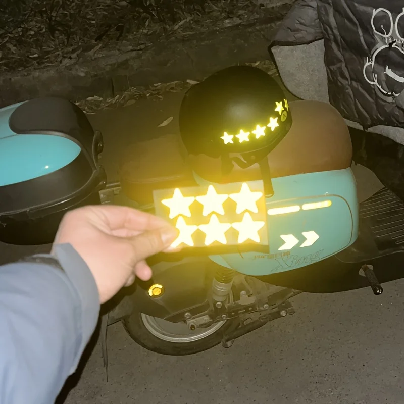 Reflective Star Motorcycle Stickers Glow Decals for Bike Night Visibility Racing Style Vinyl Decorative Graphic