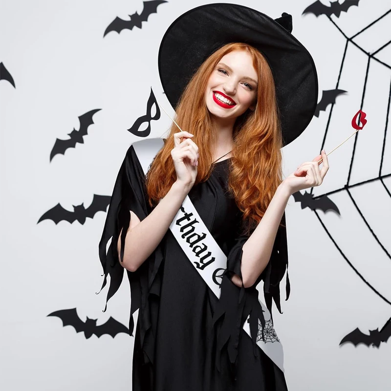 Birthday Ghoul Satin Sash with Skull Spider Web Halloween Themed Birthday Party Decoration Accessories Gift for Daughter Friend view 3