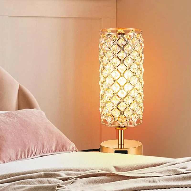 Dimmable Floor Lamp Crystal Shade Touch Desk Lamps 4000MAH Battery LED USB C+A Charging Port Bedside Room Decor Floor Light