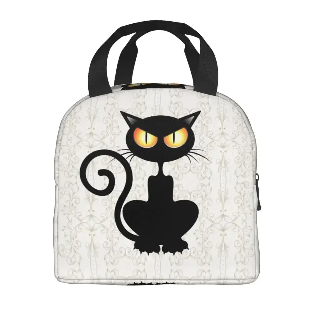 Fun Black Cat Falling Down Insulated Lunch Box for Women Portable Warm Cooler Thermal Lunch Bag School Food Picnic Tote Bags view 3