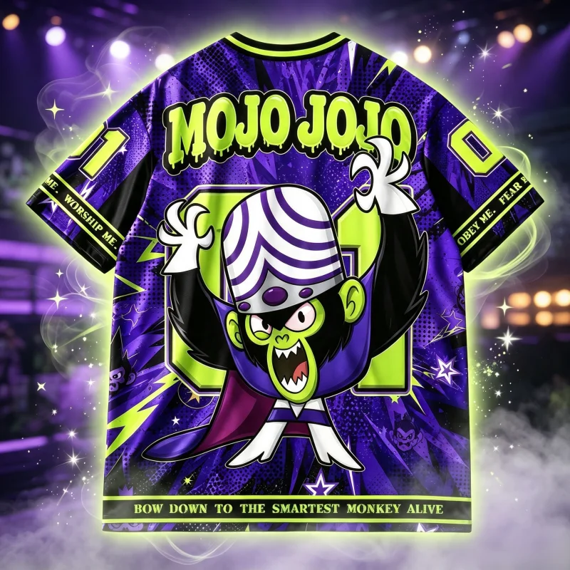 T-shirt respirant Y2K style dessin animé Mojo Jojo à col en V pour l'été 2026 – Maillot de football sportif pour fans d'anime, streetwear pour hommes, femmes, famille et enfants