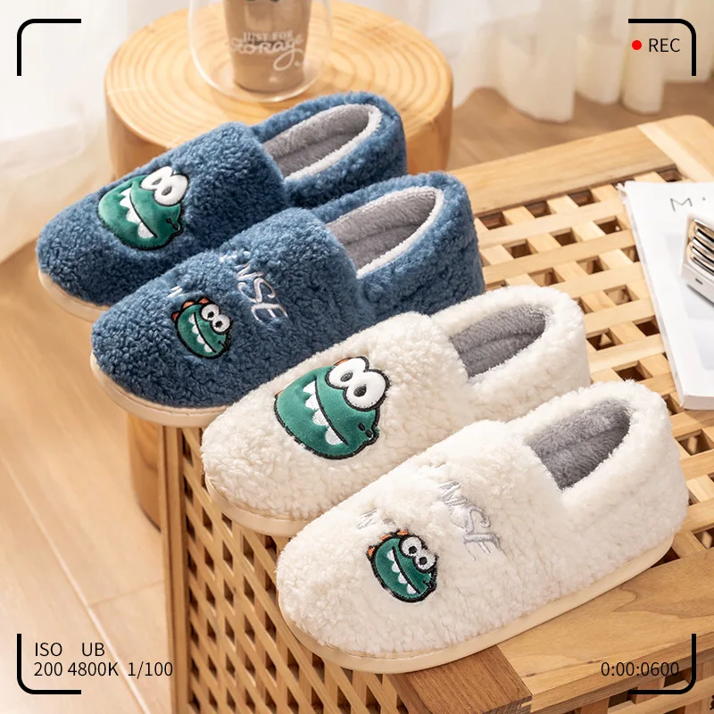 Men Women Winter Warm Slippers Plush Fluffy House Shoes Closed Back Cartoon Cute Indoor Anti Skid Soft Cozy Fleece Footwear