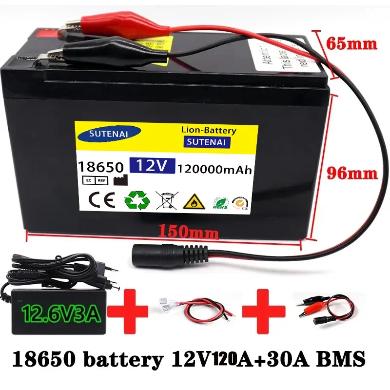 

Upgraded 12V 120Ah 18650 lithium battery Built-in BMS pack Rechargeable battery for solar energy electric vehicle battery