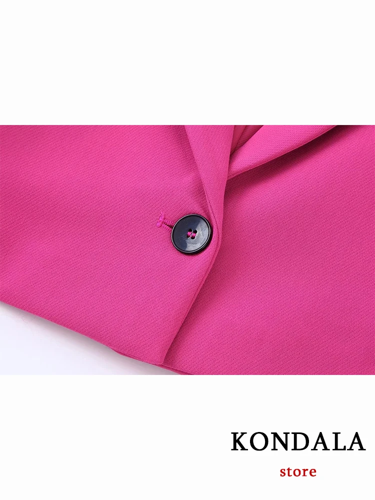 KONDALA Office Lady Rosered 2 Piece Blazer Women Suits V Neck Short Blazer Women+High Waist Shorts Skirt Female Fashion 2022 Set