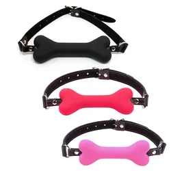 Sexy Leather Harness Mouth Gag Plug Silicone Dog Bone Ball BDSM Bondage Couples Flirting Erotic Products Oral Sex Toys For Women