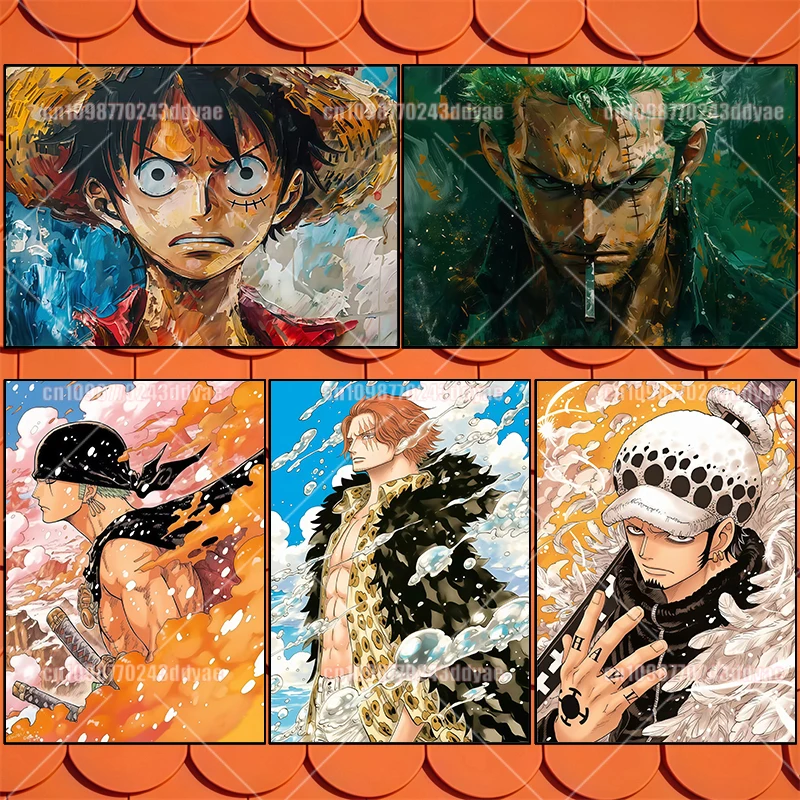 

Anime One Piece Character Luffy Zoro Decorative Poster, Wall Art Colorful Manga Painting Perfect for Bedroom Game Room