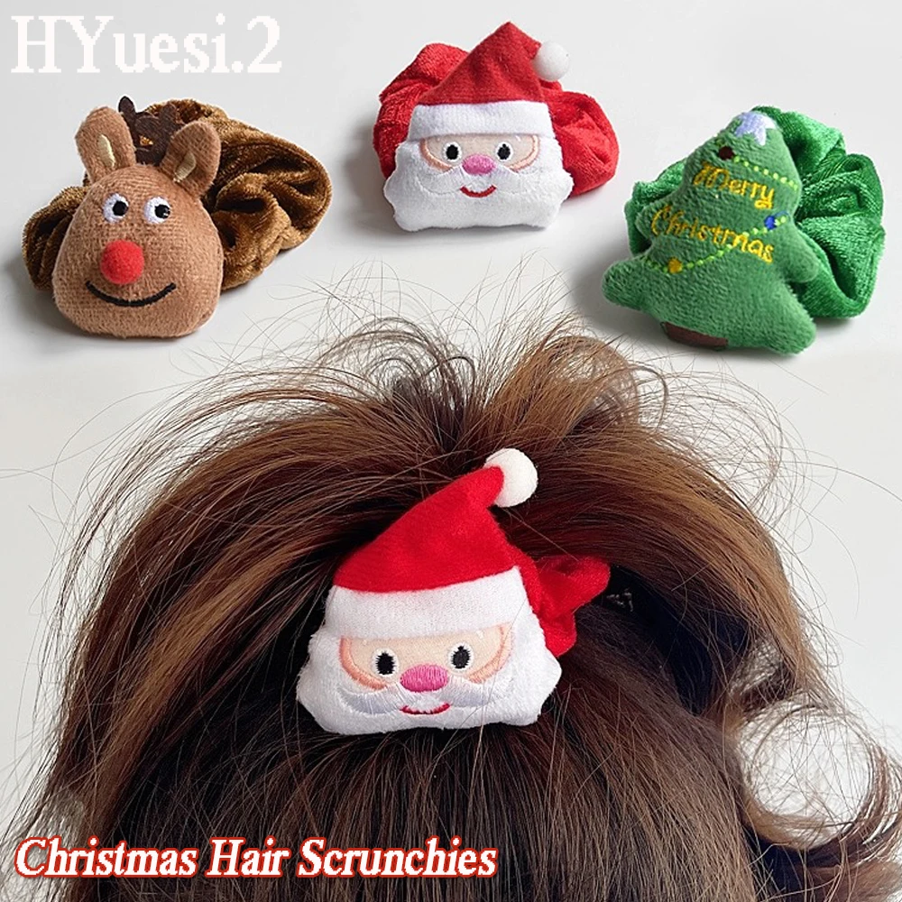 

Christmas Hair Scrunchies Girls Soft Velvet Elastic Ponytail Holder Rubber Band Elk Santa Claus Charms Hair Ties Party Headwear