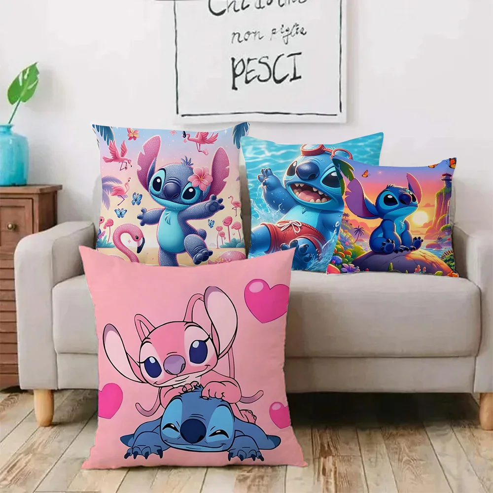 Anime śliczne Stitch Disneys poszewki na poduszki Sofa z kreskówek dekoracyjny dom dwustronny nadruk krótki pluszowy śliczny poszewka na poduszkę