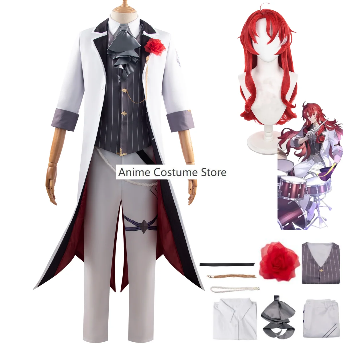 Anime Game Honkai: Star Rail Argenti Cosplay Costume Wig Tailcoat Coat Uniform Full Set Vest Man Carnival Vocal Concert Suit