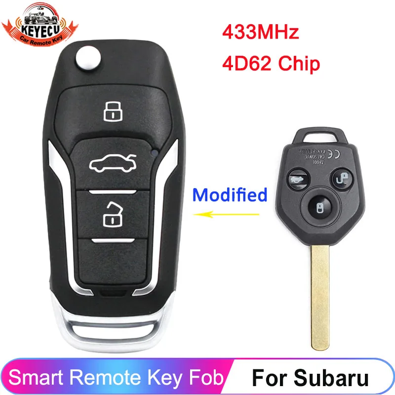 KEYECU 433MHz 4D62 Chip Upgraded Flip Smart Key Fob For Subaru Forester 2008 2009 2010 2011 2012 Folding 3 Button Remote