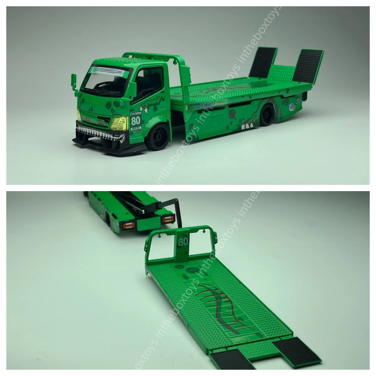 mega-gear-mg-1-64-modified-h300-flatbed-transport-trailer-green-alloy-car-model-truck