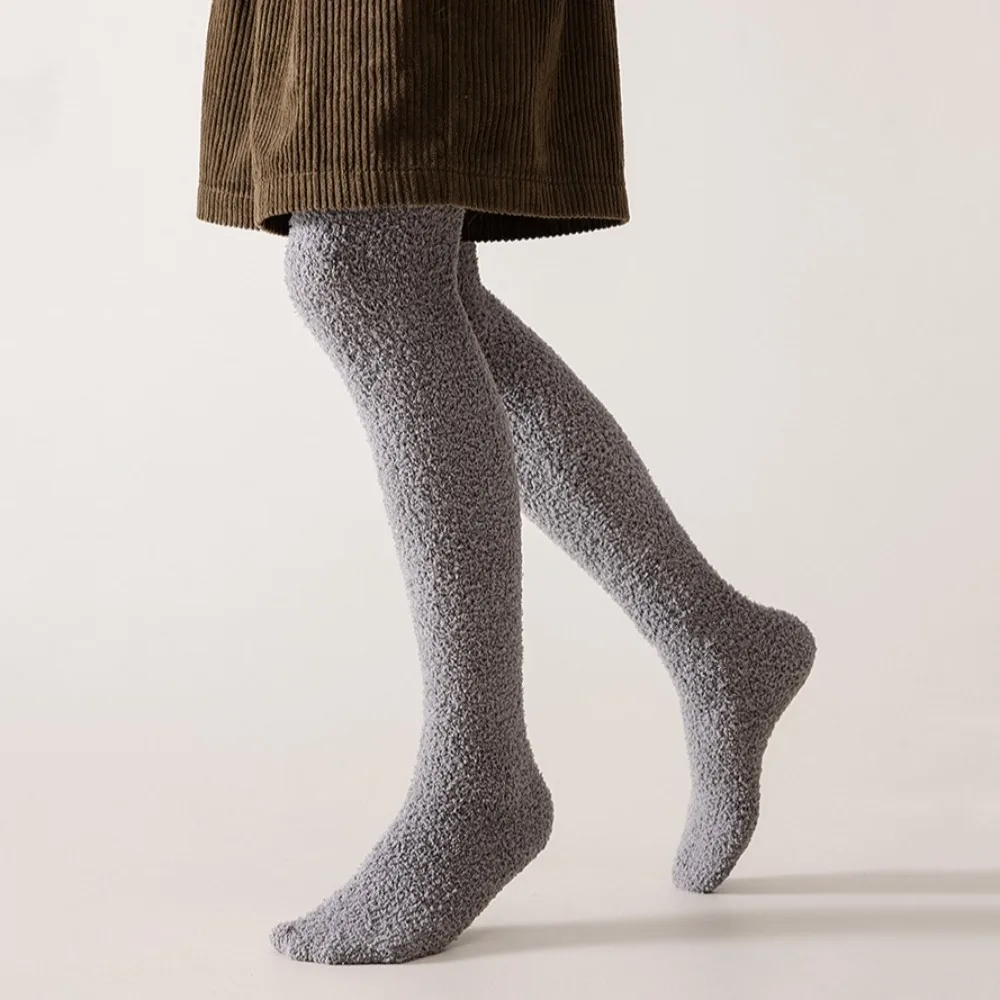 

Soft Woolen Coral Fleece Socks Ins Plush Long Tube Stockings Solid Color Hosiery Thigh High Stockings College