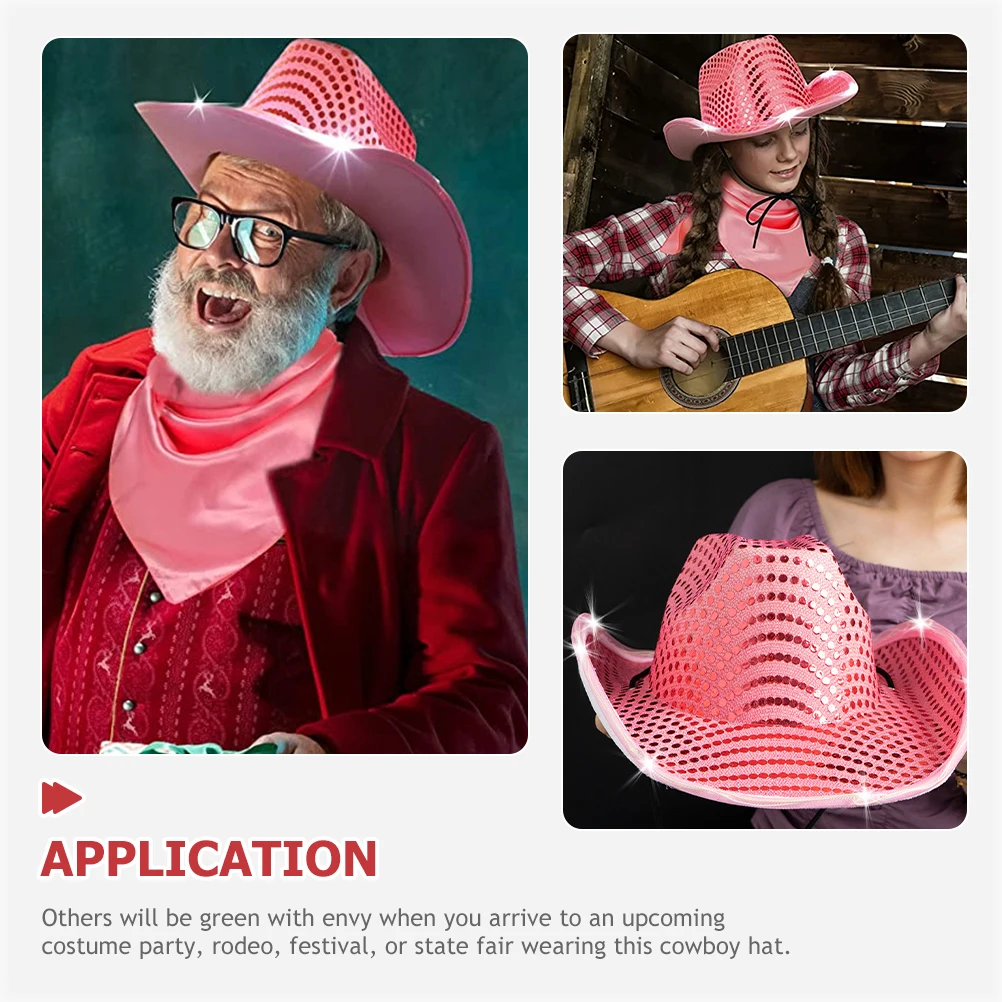 

1pc Glittering Lighted Cowgirl Western Style Elegant Party Outdoor Sun Hat For Women Luminous Fashionable Cosplay Hat