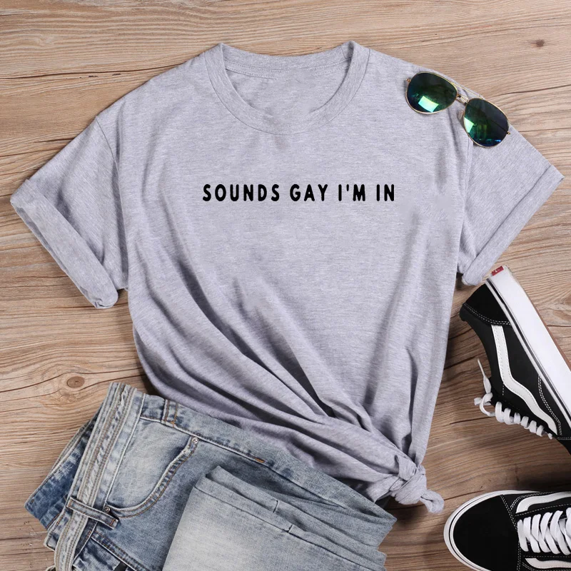 Women Black Casual Tee Shirt Femme Tshirts Sounds Gay I'm In Funny T   O-neck Short Sleeve Tshirt