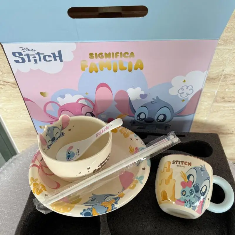 

Kawaii Disney Anime Hobby Stitch Scrump Cartoon Ceramic One-Person Tableware Set Breakfast Bowl Steak Plate Birthday Gift