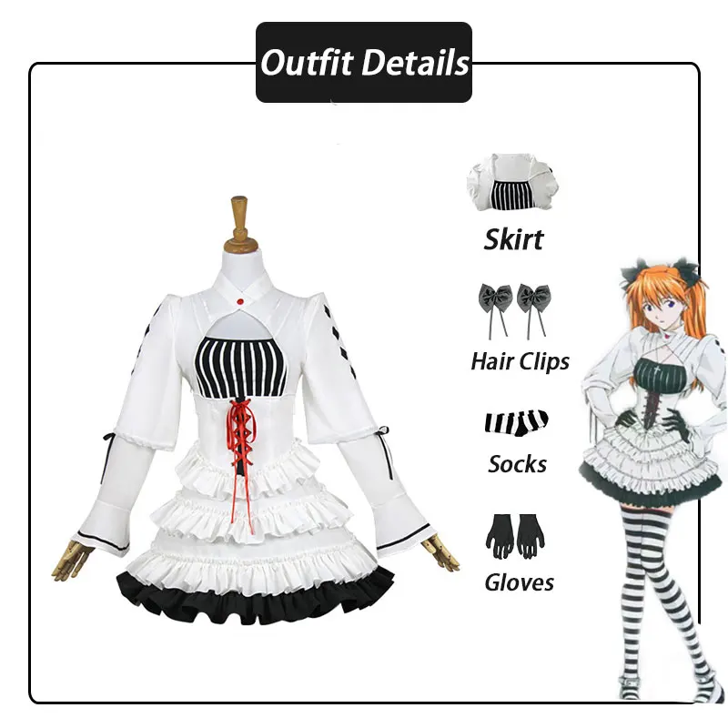 Vestido de cosplay con temática de combate en rojo y blanco, traje lolita con volantes y falda interior para espectáculo escénico