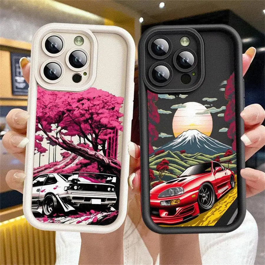 

Японский чехол JDM Drift Car Red Sun для Apple iPhone 16 15 14 Plus 13 11 Pro Max 16Pro 15Pro, матовый черный чехол для телефона