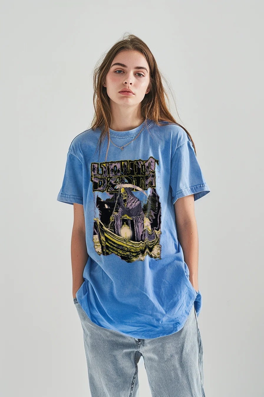 

Men's Washed T Shirt, LIQUID DEATH SKULL Graphic Print TShirt, 100% Cotton Short Sleeve Unisex Streetwear